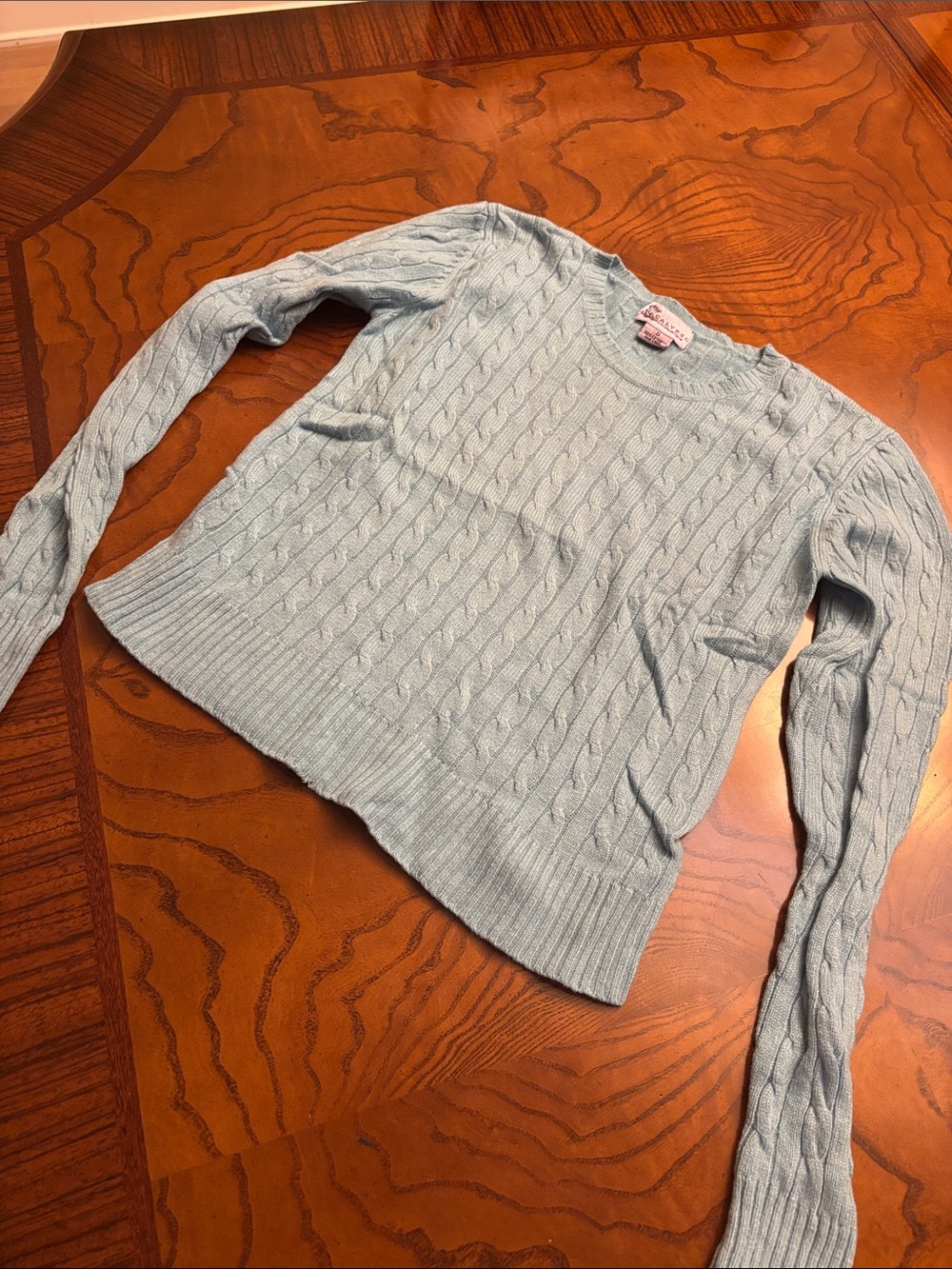Calypso  Light Blue Cable Knit Crewneck Sweater